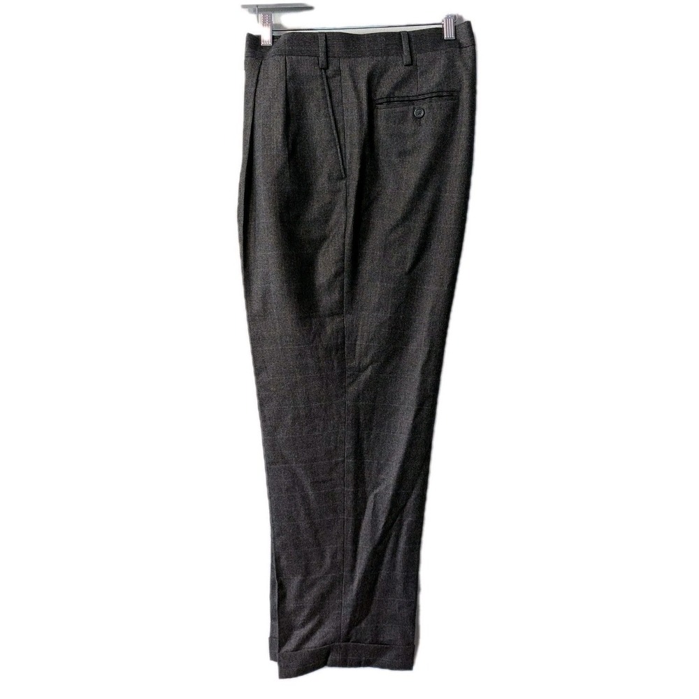 39x30 Vtg 90s Lauren Ralph‎ Lauren Men Houndstooth Pleated Wool Blend Pants Cuff